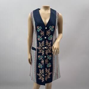 Kyrgyzstan Traditional Vest Dress Women 54 US S Long Sleeveless Button Tapestry